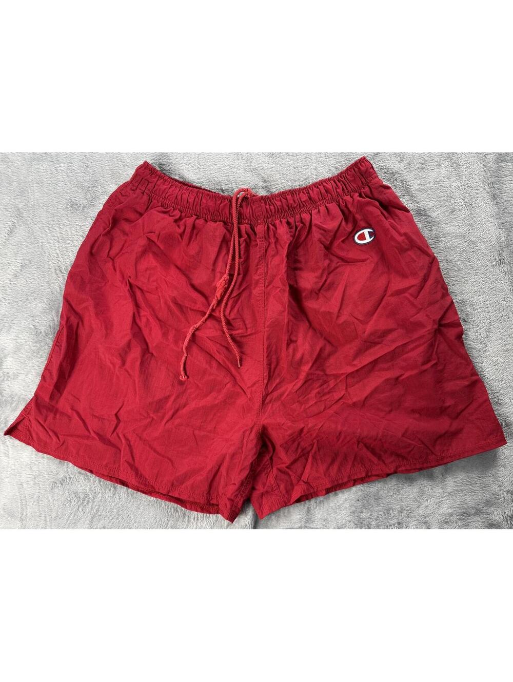 Vintage Champion Nylon Athletic Drawstring Shorts Size Large Red 90's
